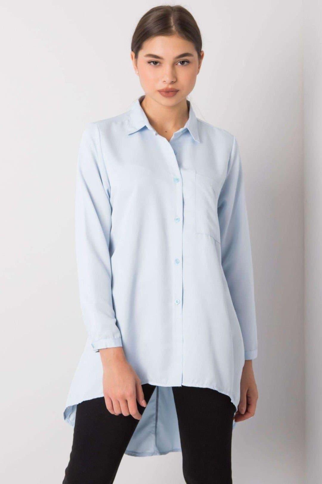 Love Lace Love Lace Women's Long Sleeve Button Down Shirt Longer Back in Blue