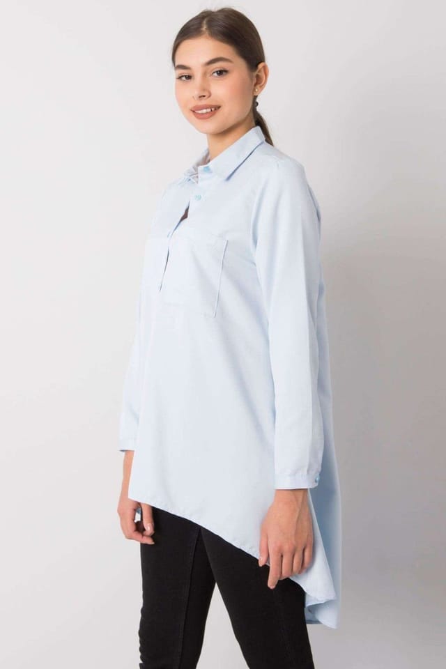 Love Lace Love Lace Women's Long Sleeve Button Down Shirt Longer Back in Blue - 2