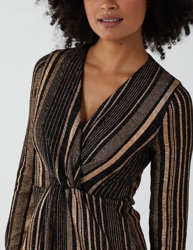 Blue Vanilla Foil Stripes Twist Front Midi Dress - 2