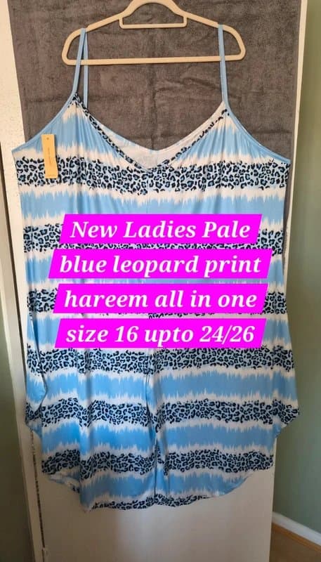 Made In Italy Selling New ladies pale blue leopard print hareem outfit size 16 to 24/26 Rrp £29.00