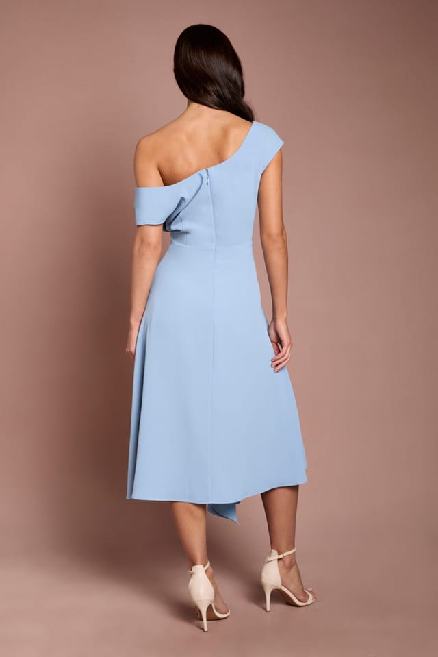 Coast Coast Women's Off The Shoulder Asymmetric Lightweight Crepe Midi Dress in Cornflower Blue - 3