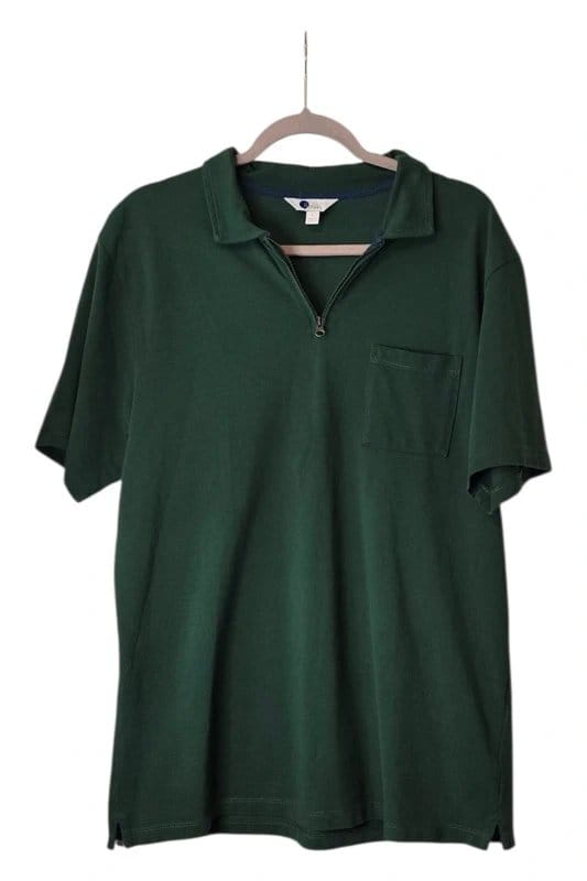 Boden Dark Green Short-Sleeve Zip Polo