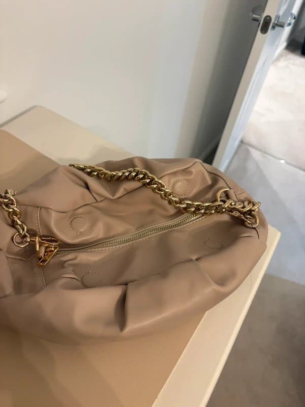 ASOS Design ASOS Design nude/beige faux leather handbag with gold chain