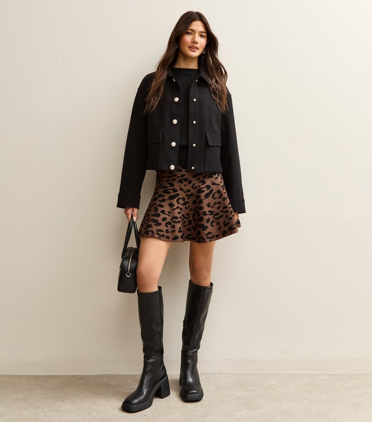 New Look Women's Brown Animal Print Mini Skater Skirt New Look