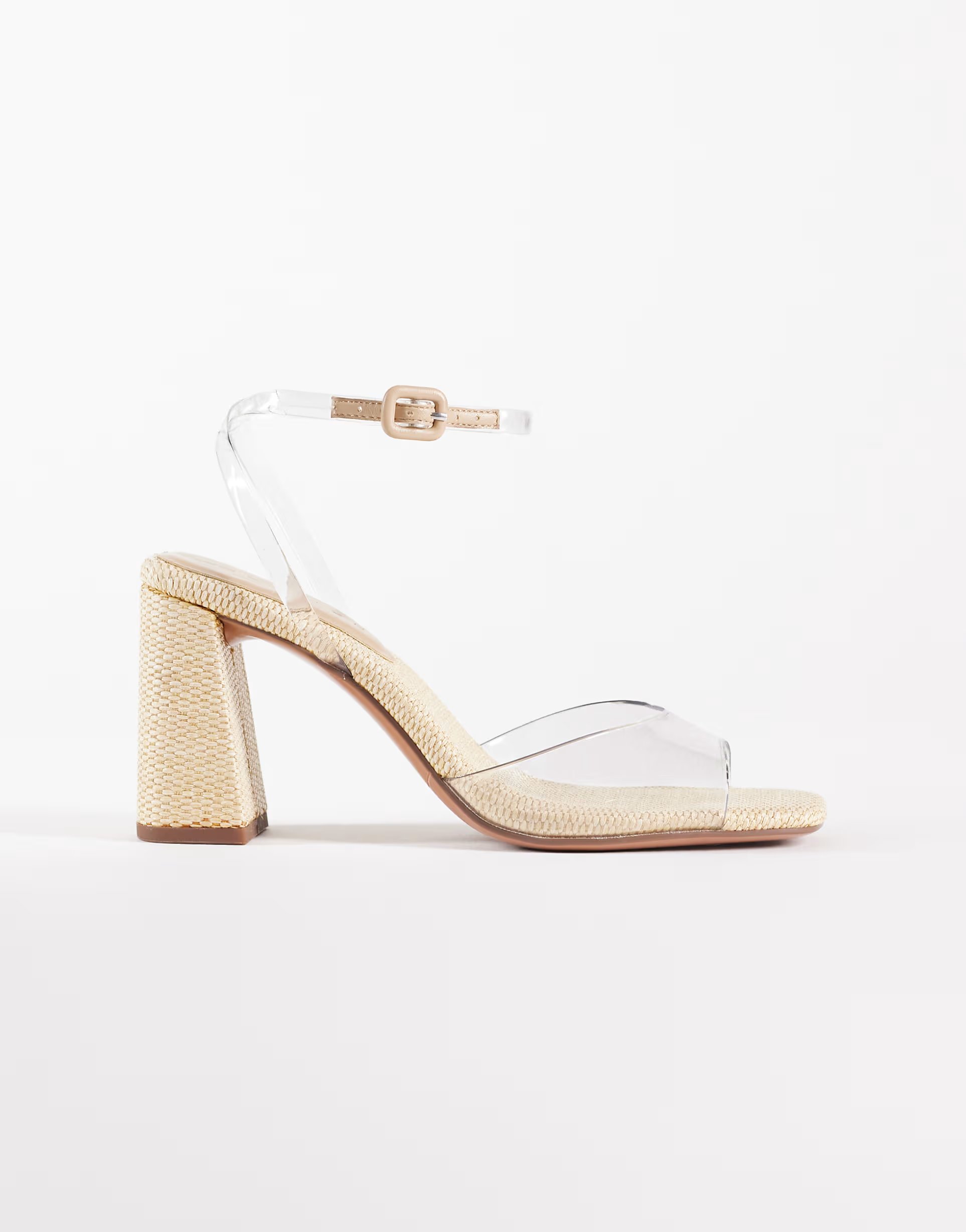 ASOS ASOS DESIGN Honour barely there block mid heel sandals in clear and natural - 1