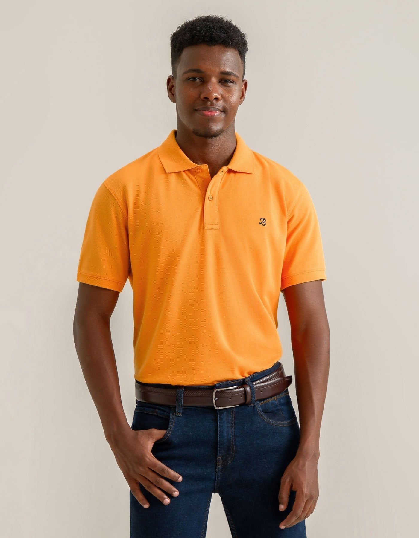 Brian Oak London Brian Oak London Men's Cotton Rich Polo - Apricot in Pale Orange - 4