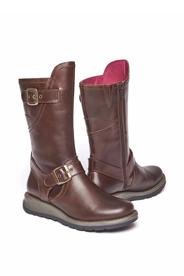 Moshulu Moshulu Women's 'Nightjar' Wedge Mid-Length Leather Boots in Chocolate - 2