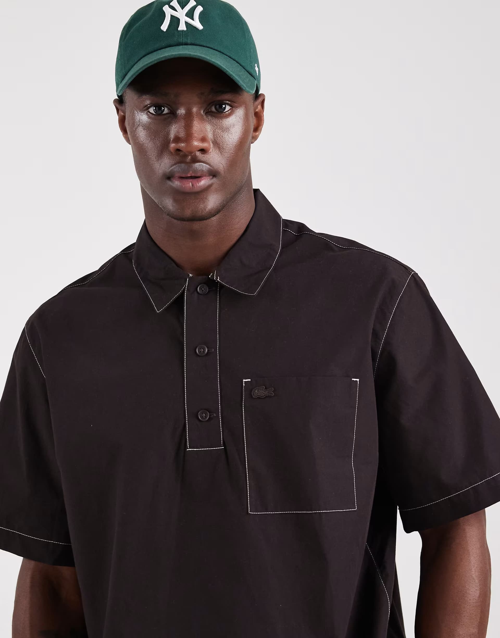 ASOS Lacoste co-ord contrast stitch short sleeve resort shirt in brown