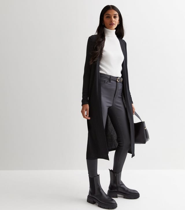 New Look Women's Black Ribbed Fine Knit Long Cardigan New Look - 3