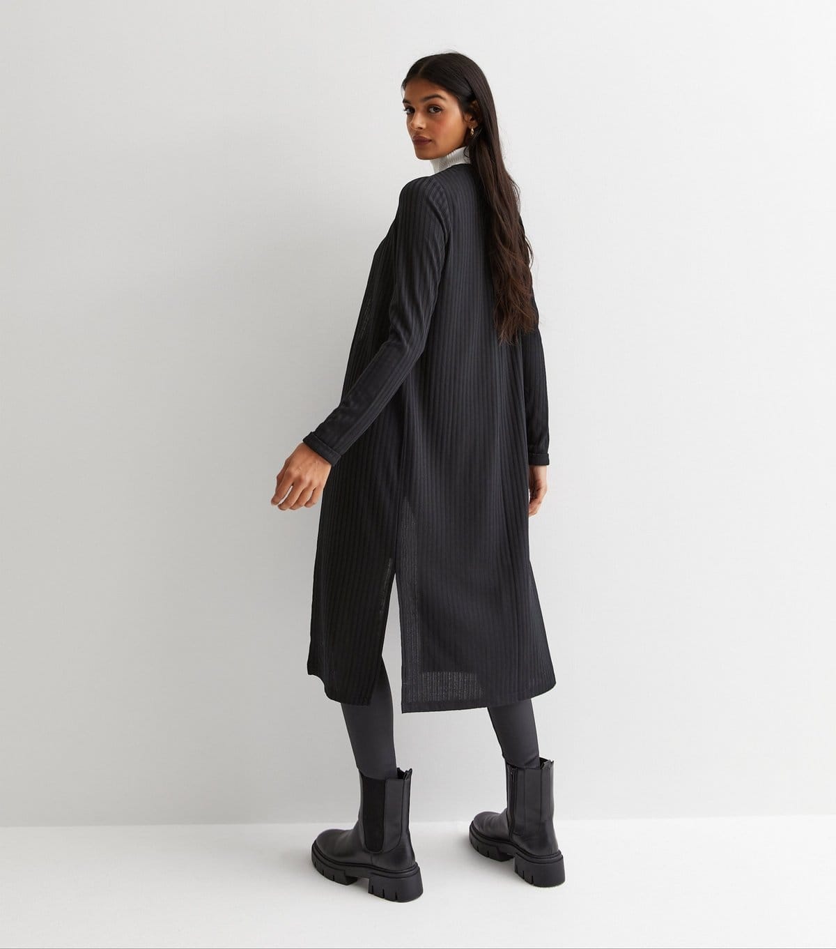 New Look Women's Black Ribbed Fine Knit Long Cardigan New Look - 4