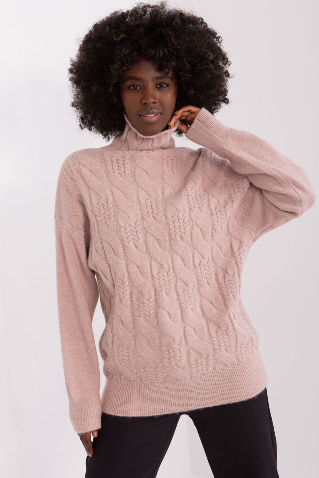 Love Lace Love Lace Women's Textured Acrylic Turtleneck Sweater for Everyday in Pink