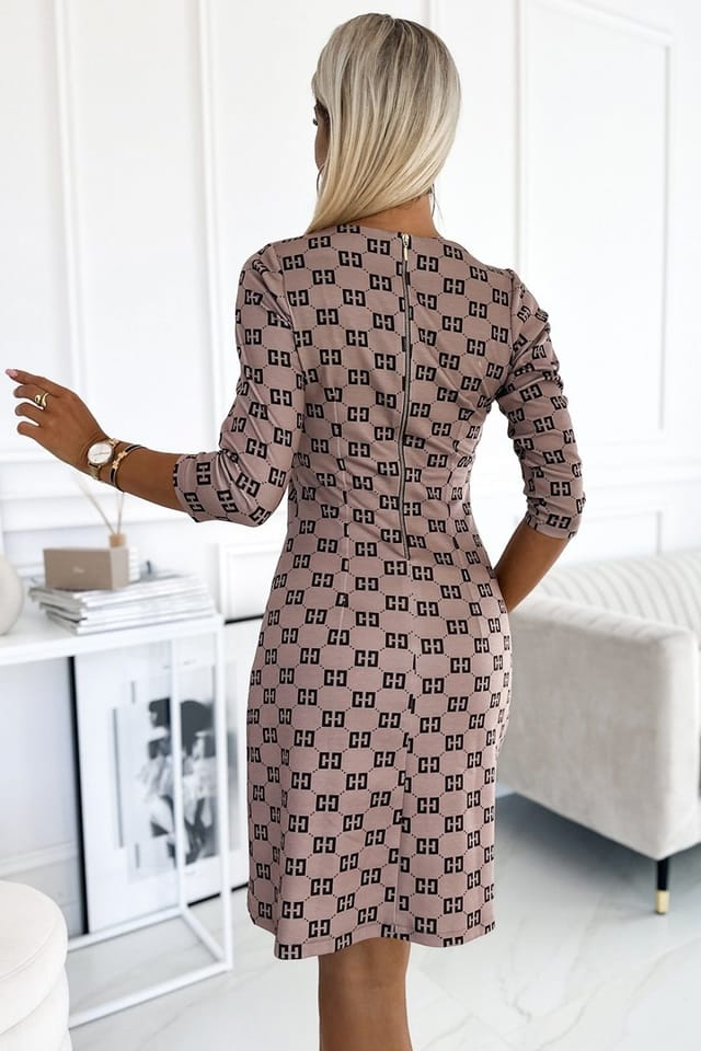 Love Lace Love Lace Women's Mary Classic Trapeze Dress Gold Trim in Beige - 3
