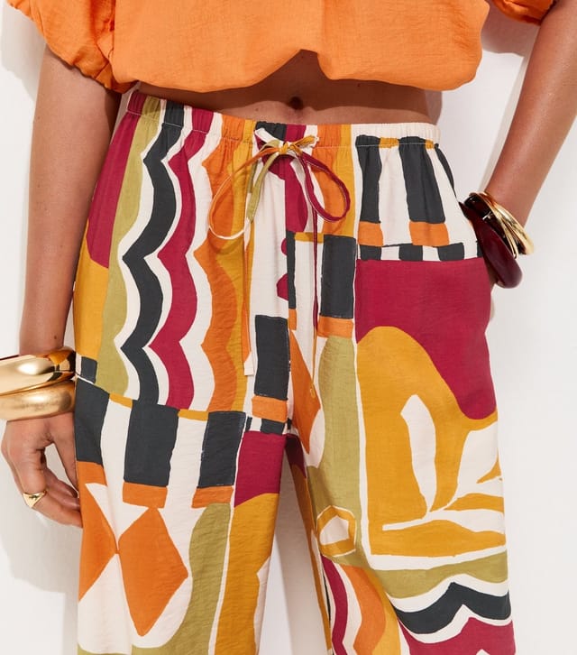 New Look Women's Orange Abstract Print Wide Leg Trousers New Look - 2