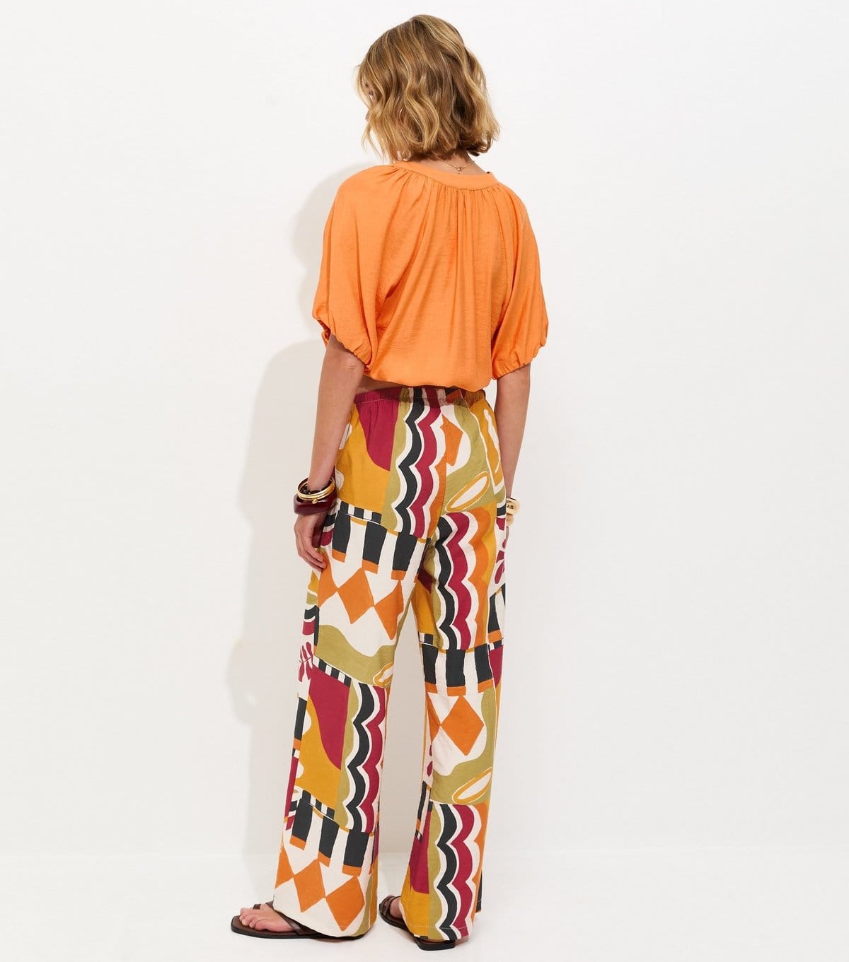 New Look Women's Orange Abstract Print Wide Leg Trousers New Look - 4