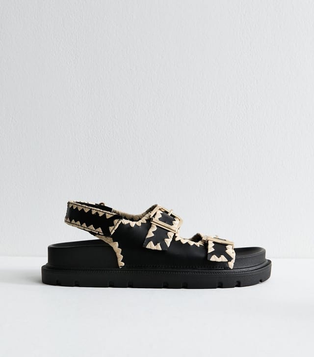 New Look Women's Black Whipstitched Faux Leather Sandals Vegan New Look - 3