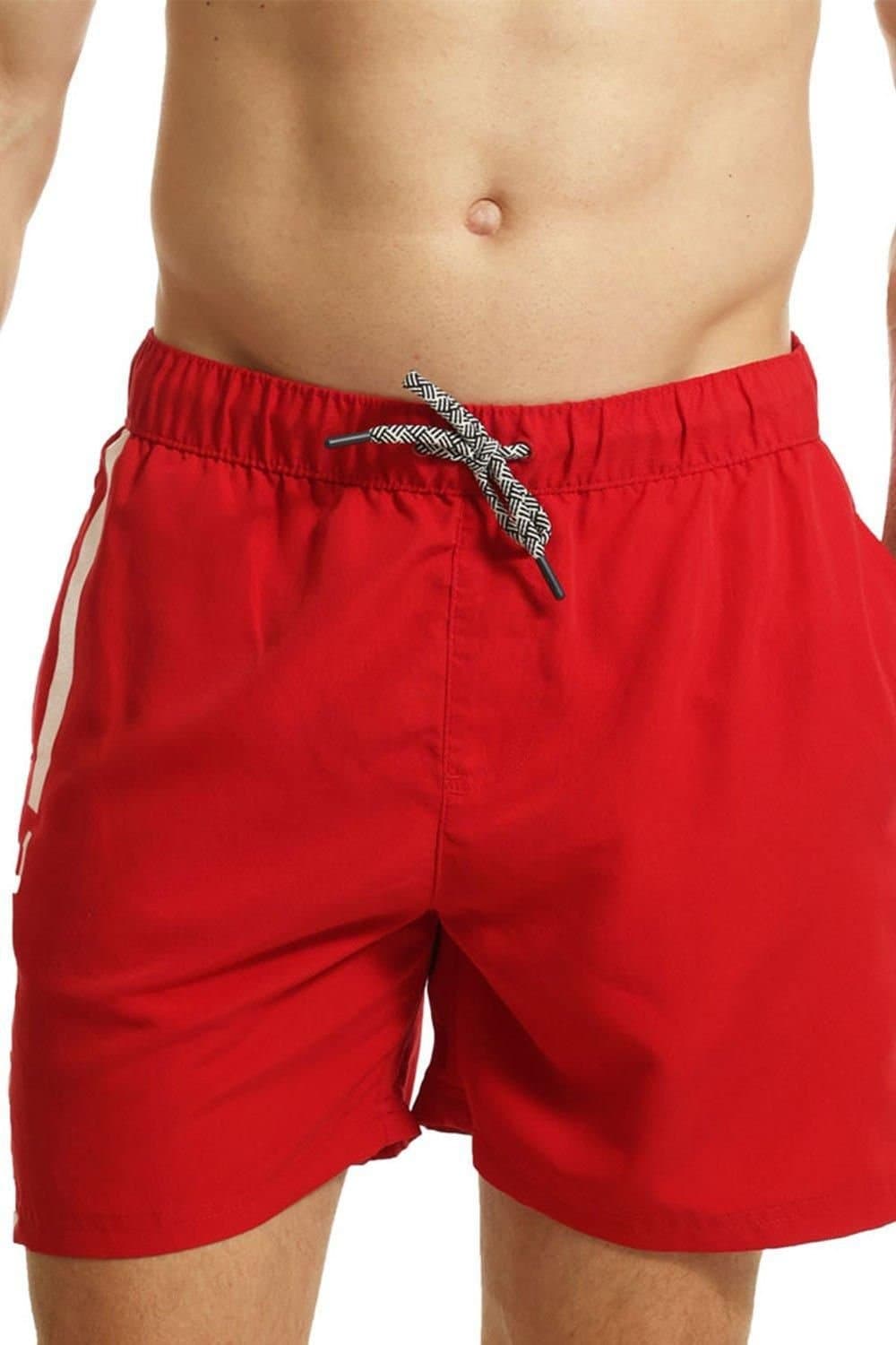 RIPT Essentials RIPT Essentials Men's Vertical Stripe Swim Shorts in Red