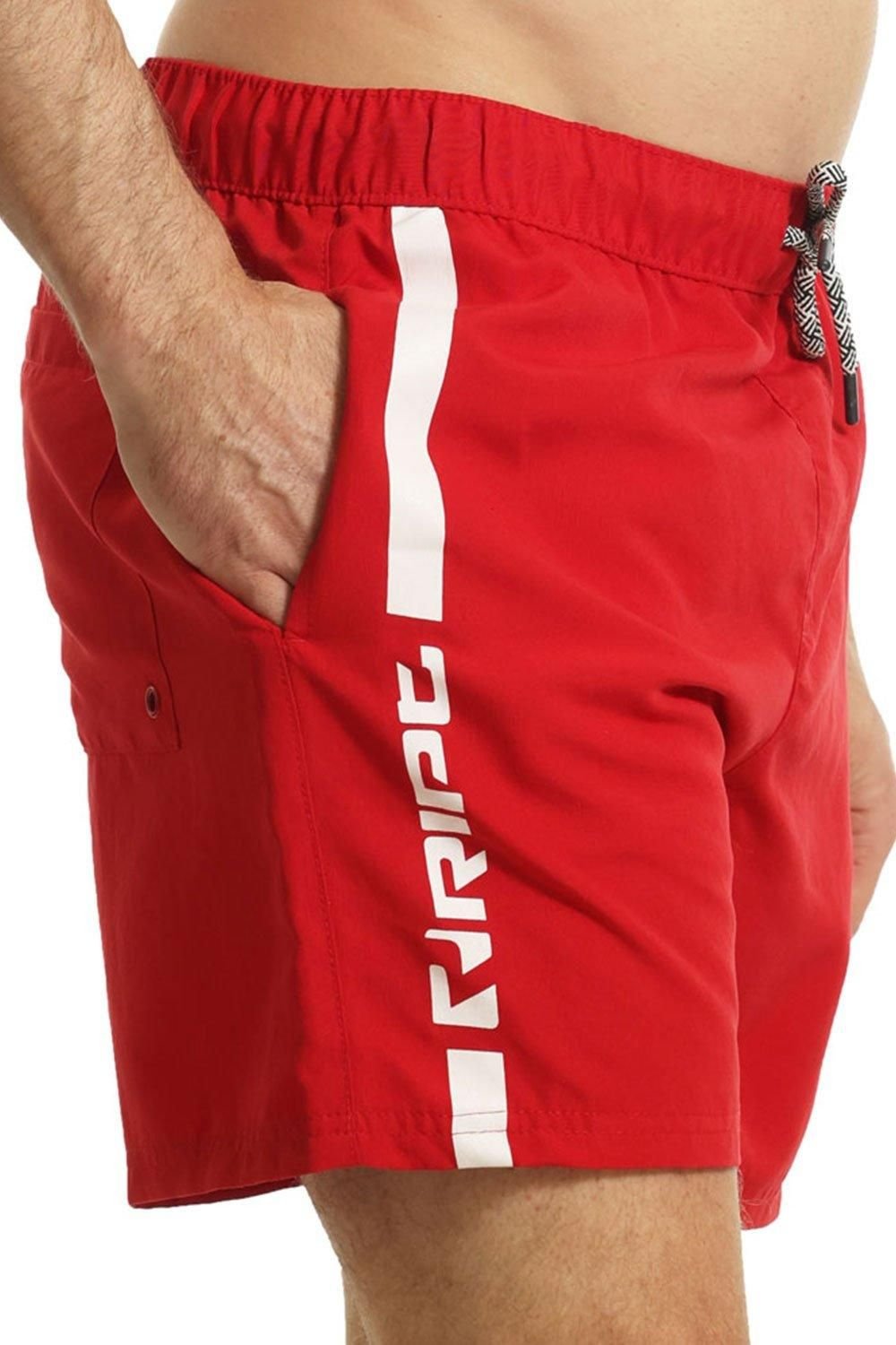 RIPT Essentials RIPT Essentials Men's Vertical Stripe Swim Shorts in Red - 2