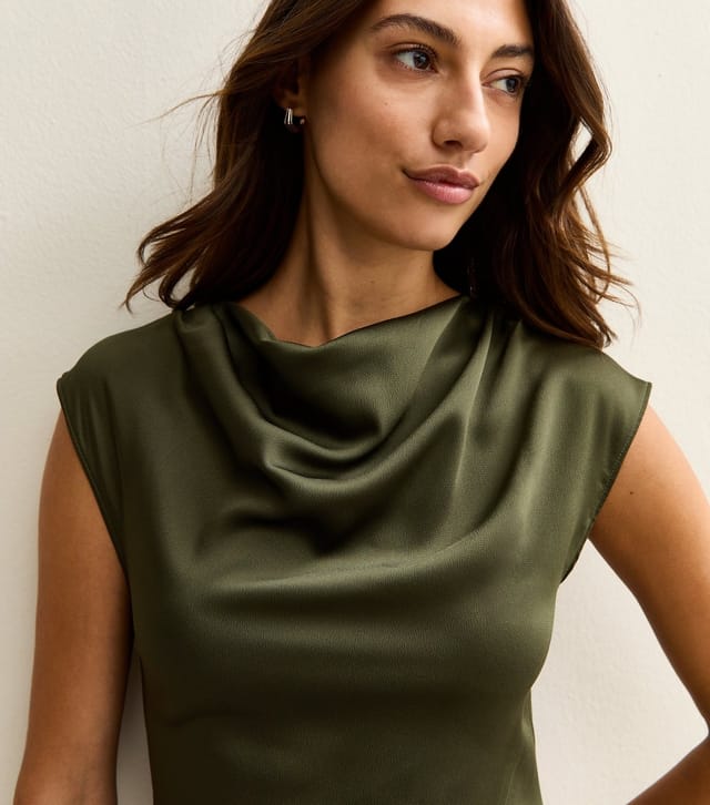 New Look Women's Tall Light Khaki Satin Cowl Neck Midi Dress New Look - 2