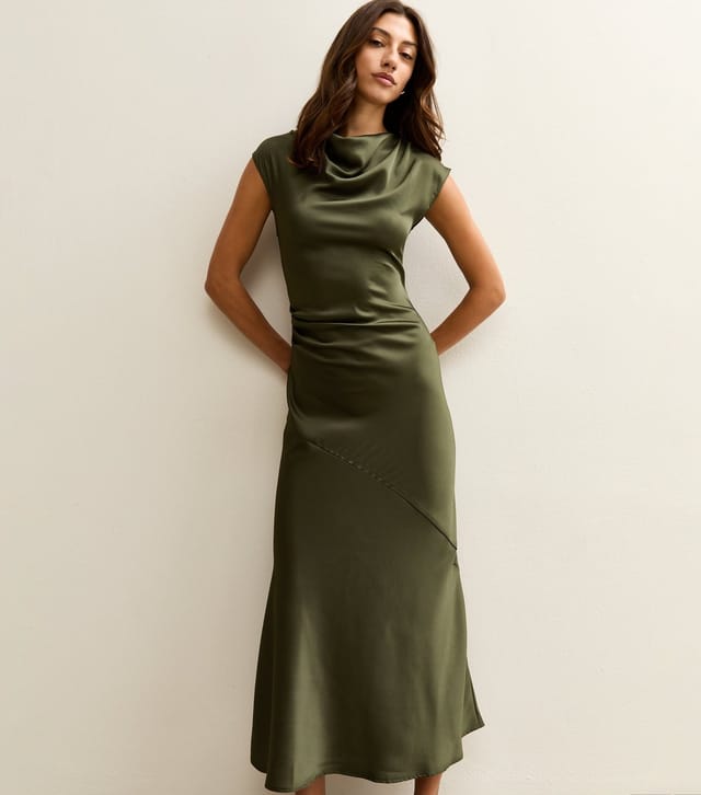New Look Women's Tall Light Khaki Satin Cowl Neck Midi Dress New Look - 3