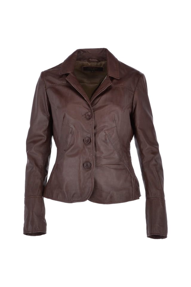 Brampton London Brampton London Women's 'Ballina' Real Leather Short Blazer Jacket in Brown - 2