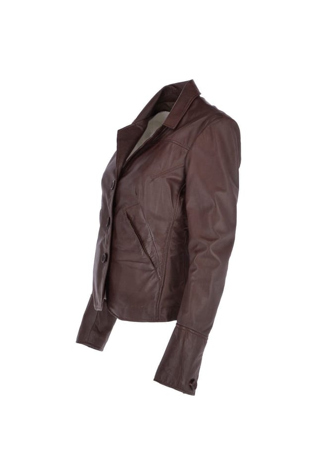 Brampton London Brampton London Women's 'Ballina' Real Leather Short Blazer Jacket in Brown - 3