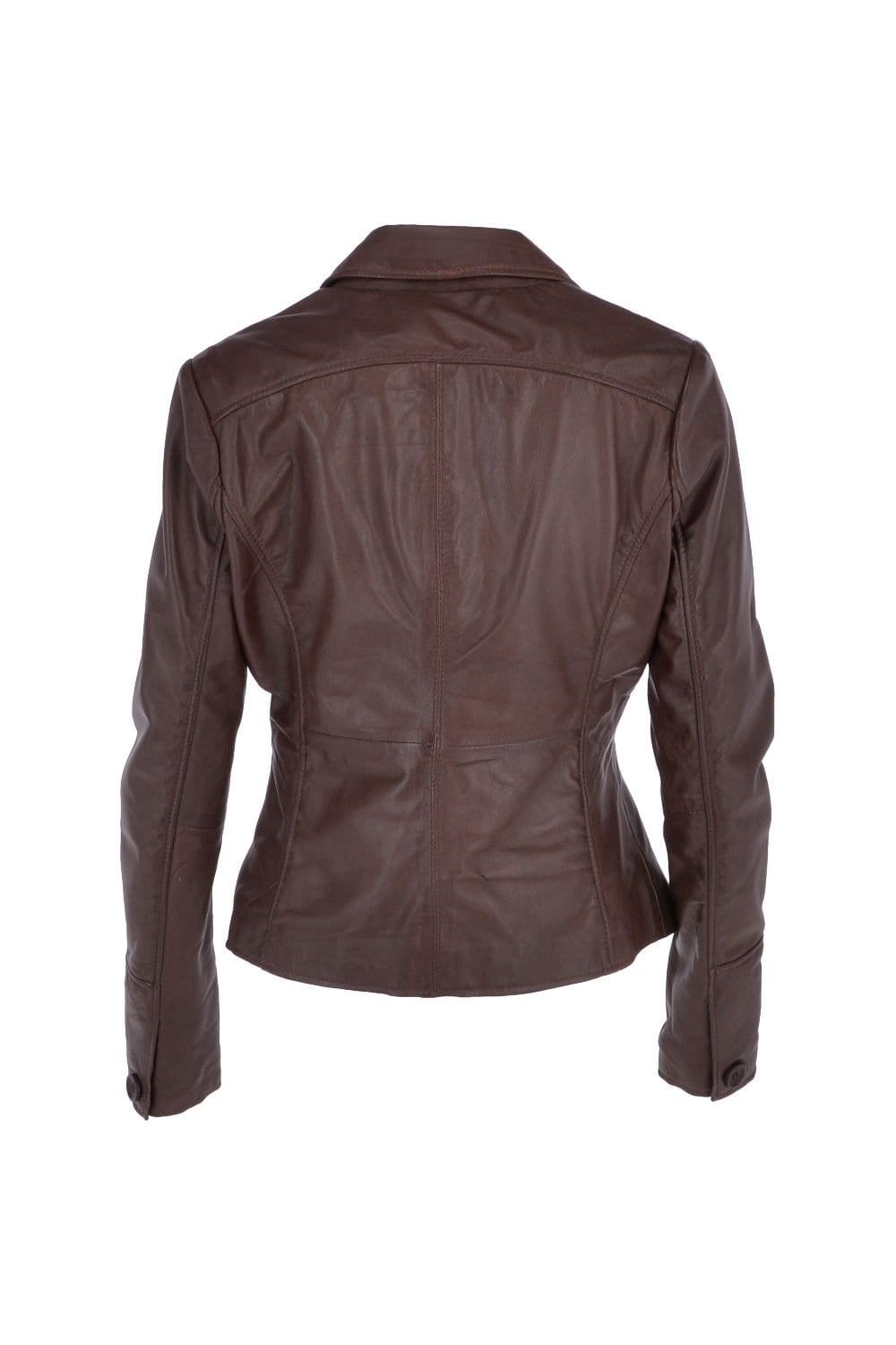 Brampton London Brampton London Women's 'Ballina' Real Leather Short Blazer Jacket in Brown - 4