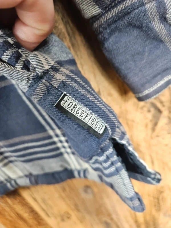 American Vintage Forcefield Quilted Flannel Shacket Jacket Navy Grey Check Snap Front XXL
