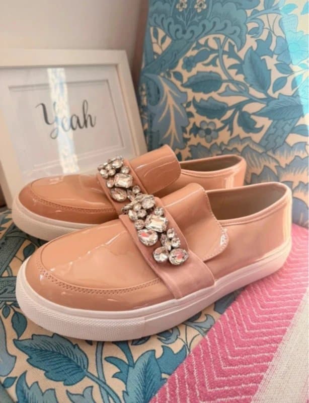 ASOS ASOS Spring Colour Season Nude Patent Crystal Slip-On Trainers Chunky Sole UK 7