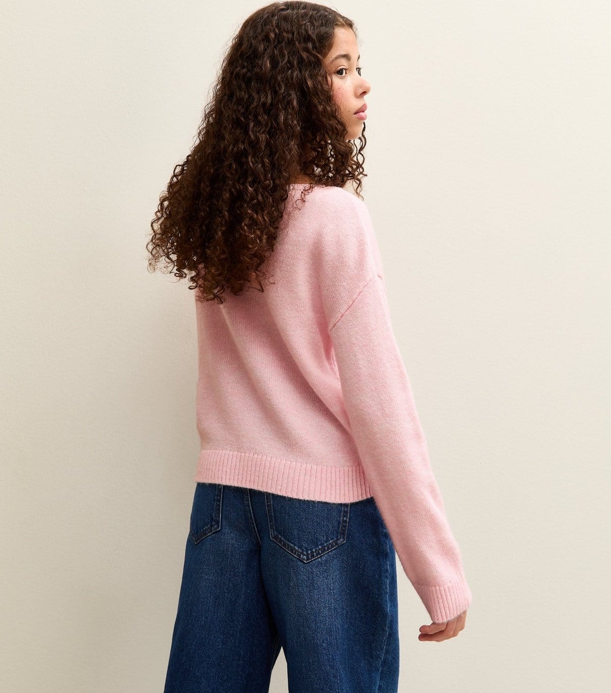 New Look Girls' Light Pink Diamante Slash Neck Jumper New Look - 4