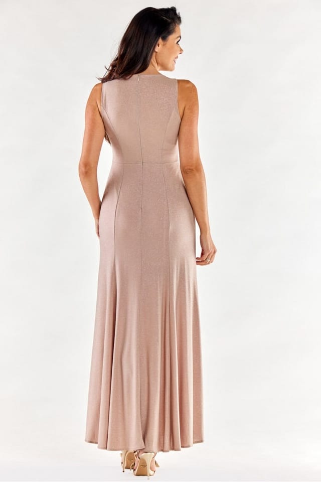 Love Lace Love Lace Women's Fitted Long Gown with Front Slits Poland in Beige - 3