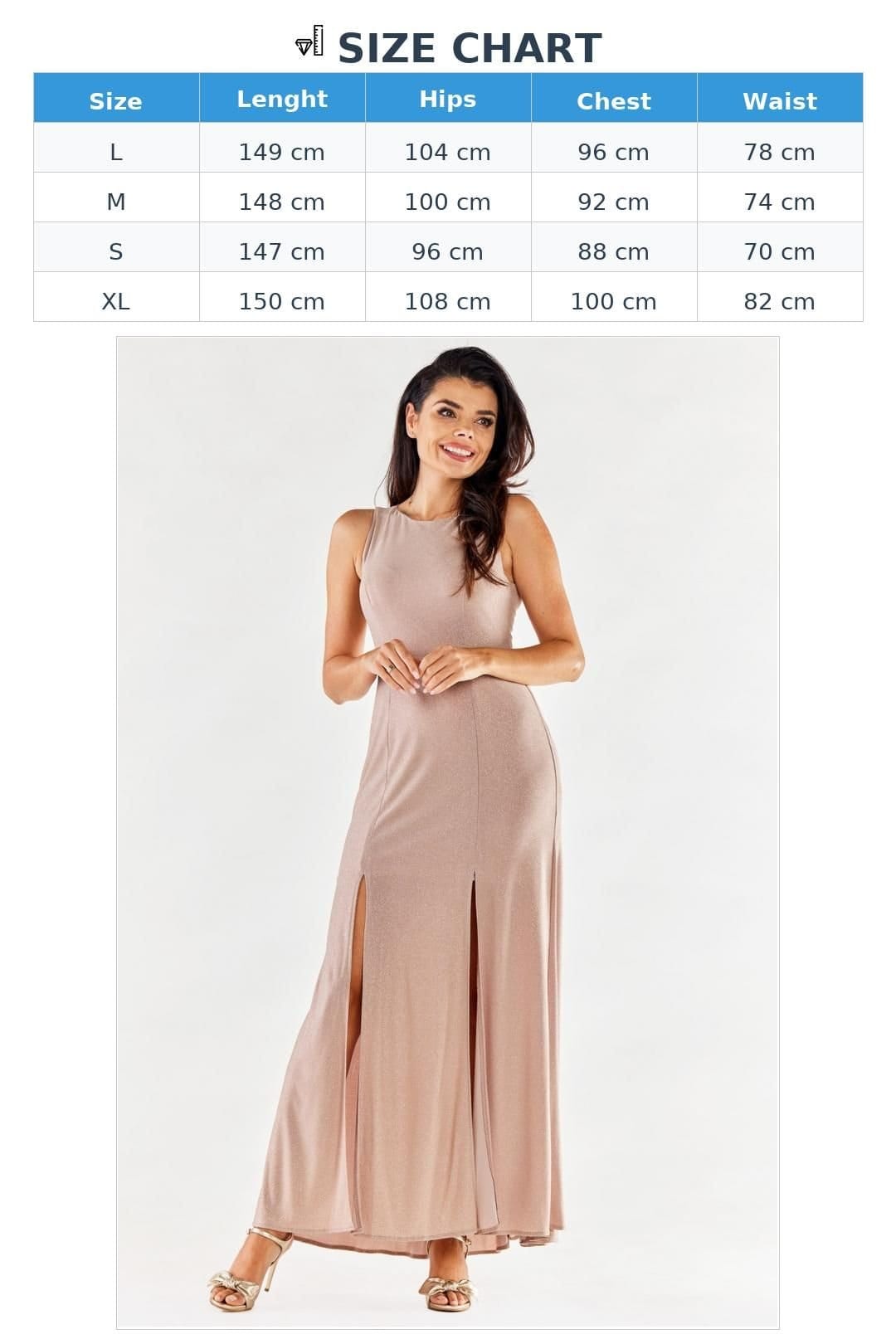 Love Lace Love Lace Women's Fitted Long Gown with Front Slits Poland in Beige - 4