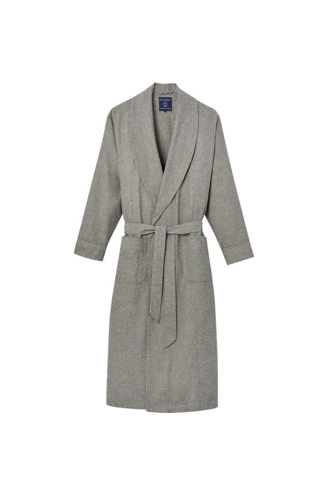 British Boxers British Boxers Men's 'Whitby Jet' Herringbone Brushed Cotton Dressing Gown in Dark Grey - 2