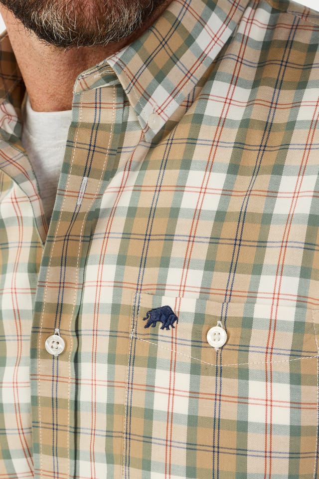raging bull Raging Bull Men's Long Sleeve Suffolk Check Twill Shirt in Tan - 3