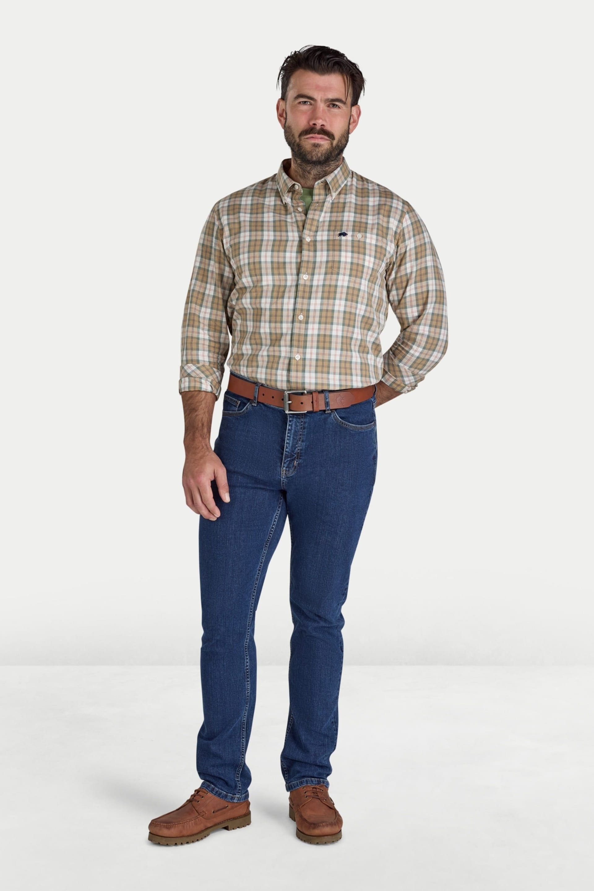 raging bull Raging Bull Men's Long Sleeve Suffolk Check Twill Shirt in Tan - 4