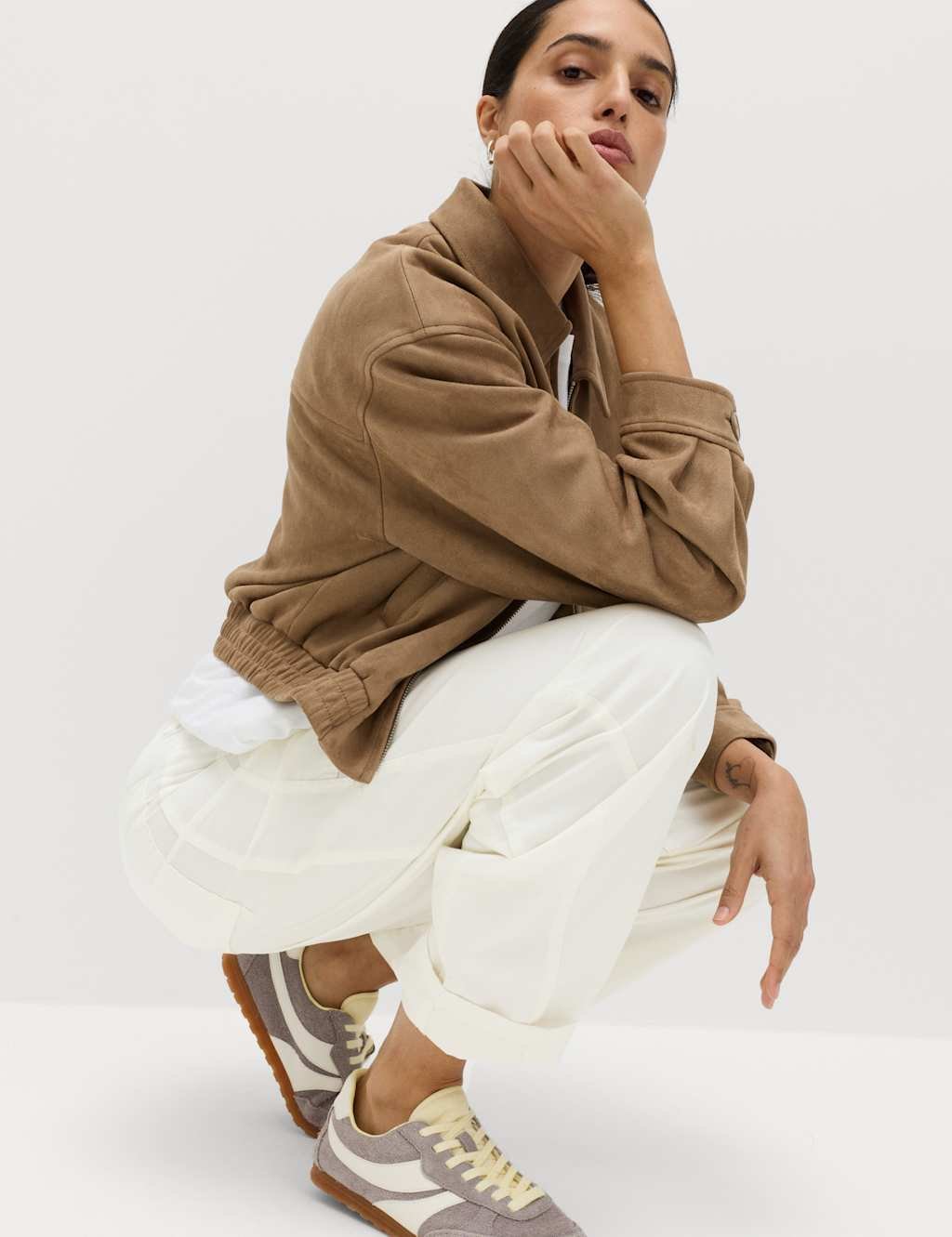 Marks & Spencer M&S Cotton Rich Barrel Leg Trousers Soft White - 2