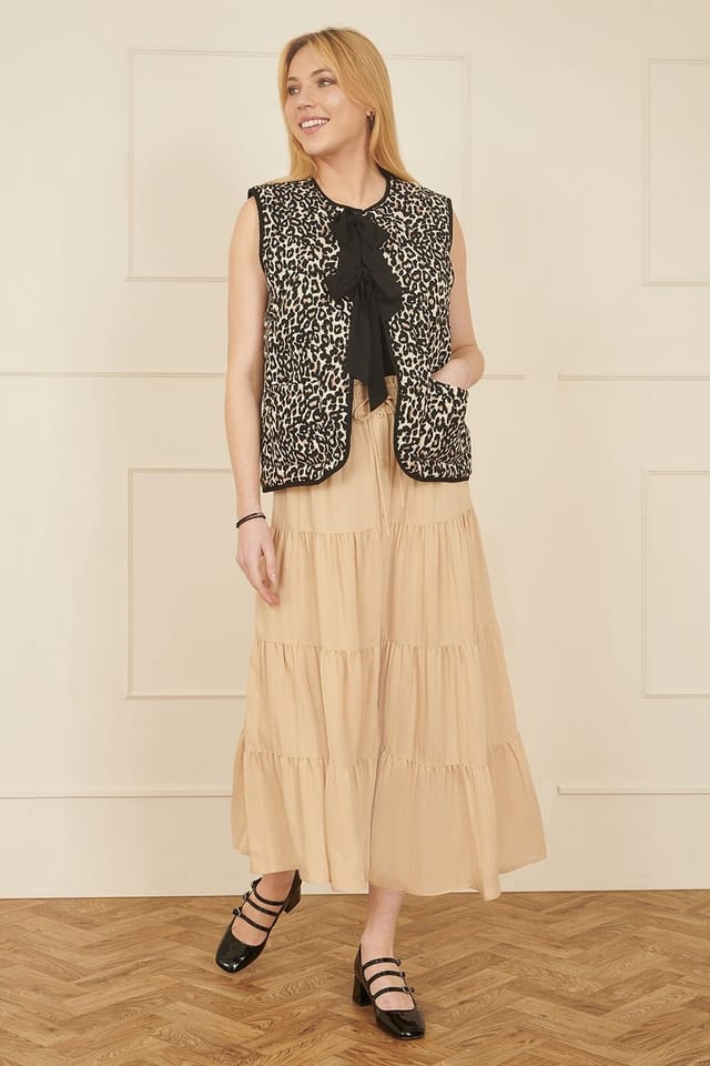 Yumi Yumi Women's Brown Leopard Print Waistcoat With Bow Ties - 2