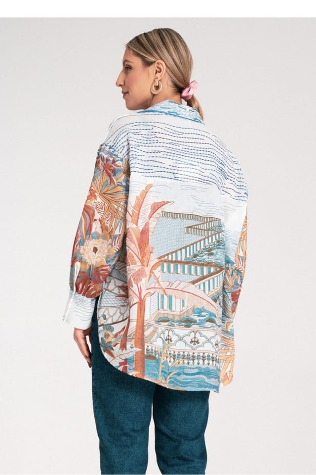 Love Lace Love Lace Women's Light Oversize Long Sleeve Shirt Print in Blue - 3