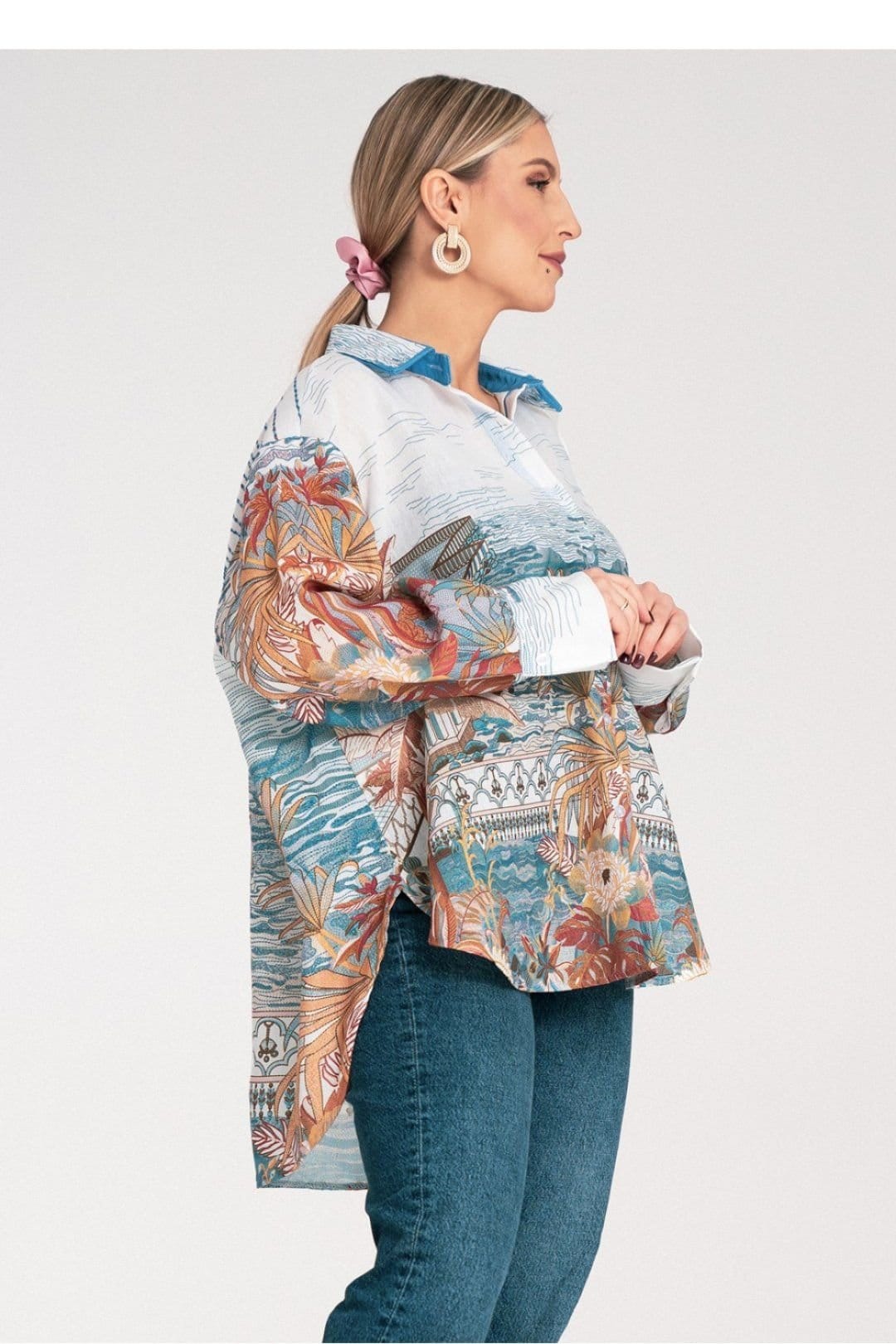 Love Lace Love Lace Women's Light Oversize Long Sleeve Shirt Print in Blue - 4