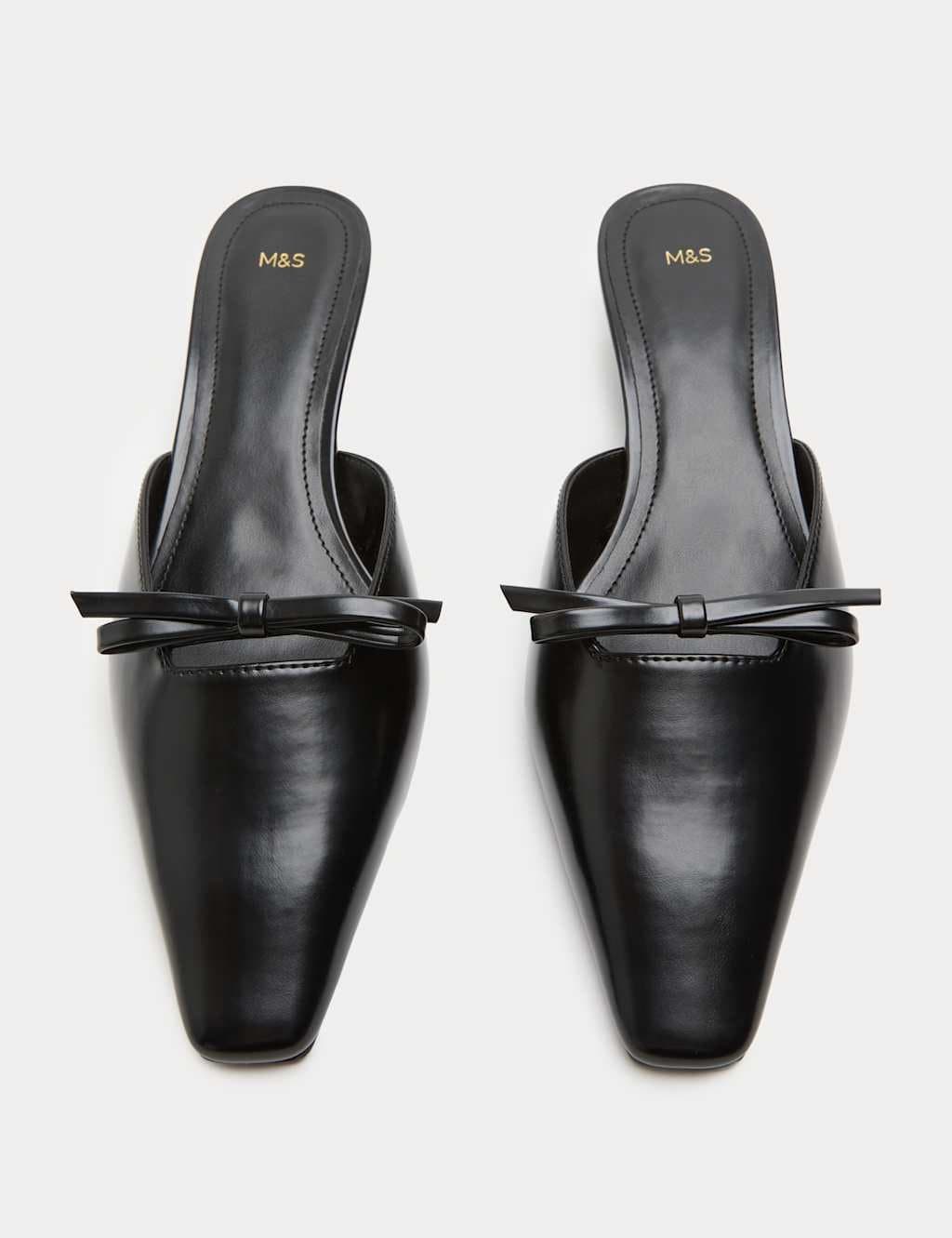 Marks & Spencer M&S Bow Detail Kitten Heel Square Toe Mules Black