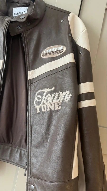 Bershka Beige Leather Biker Jacket XS