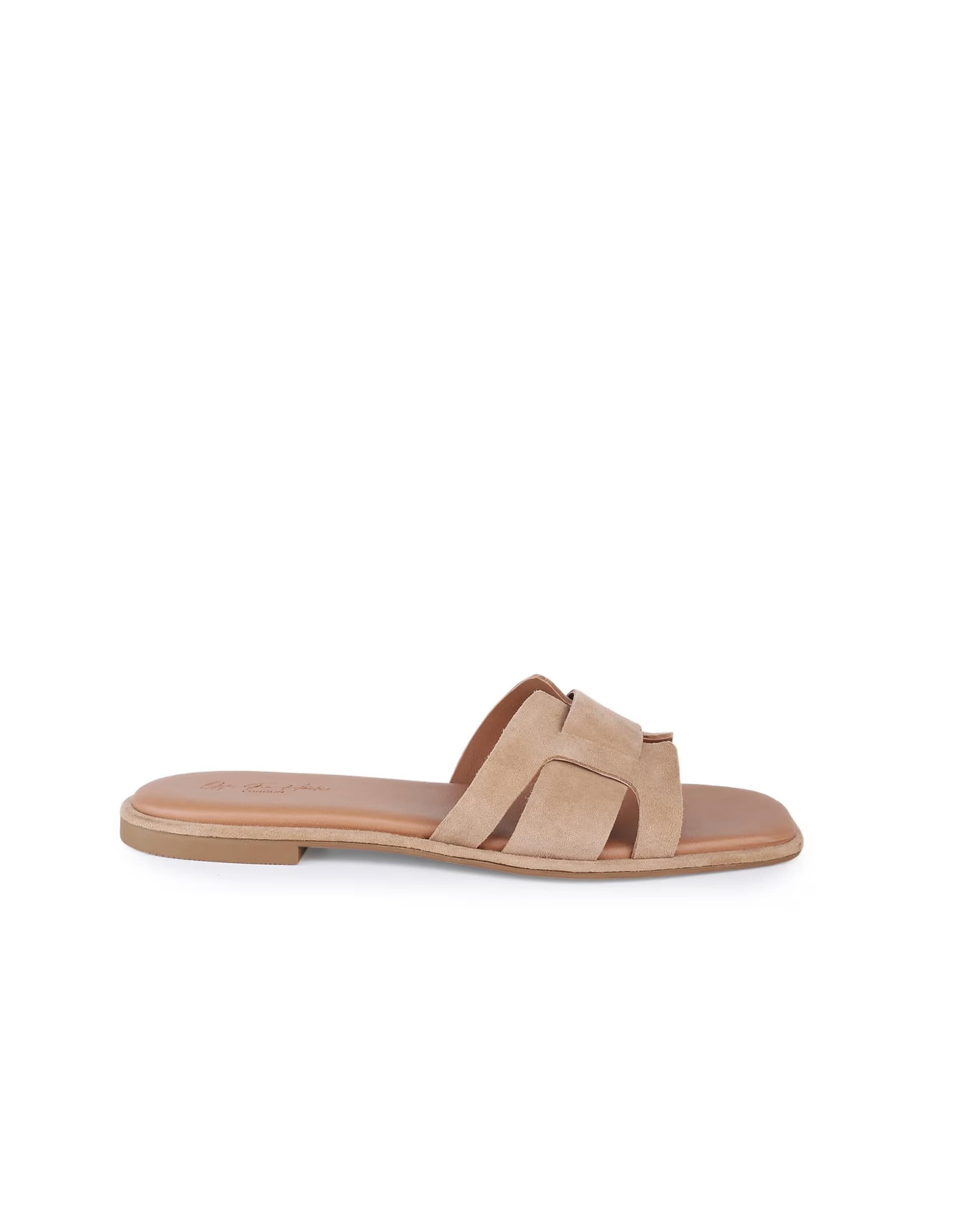 ASOS Off The Hook Heath suede leather slip on flat sandals in beige