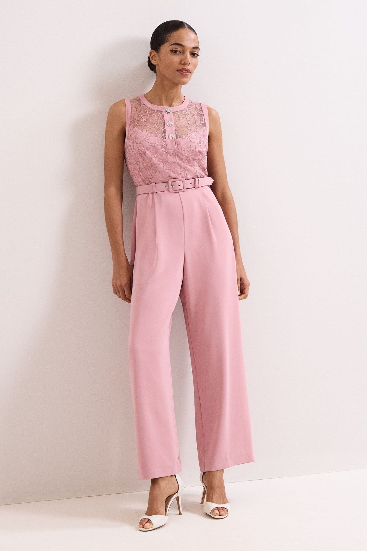 Phase Eight Dusty Pink Lace Jumpsuit