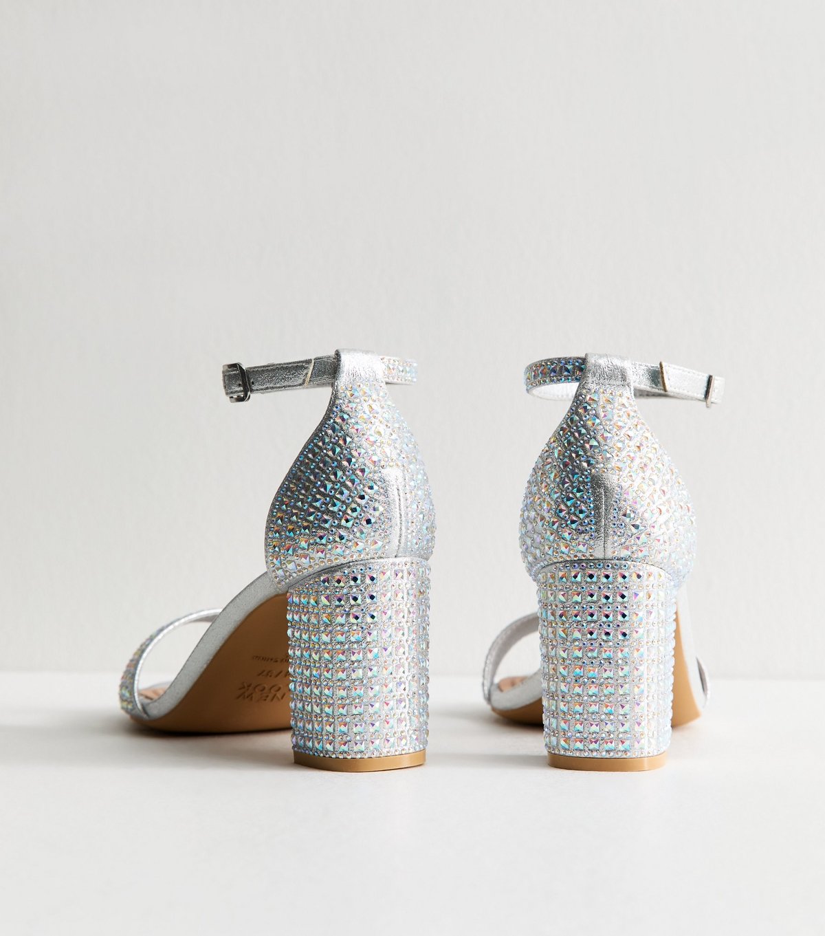 New Look Women's Wide Fit Silver Gem Embellished Block Heel Sandals Vegan New Look - 4
