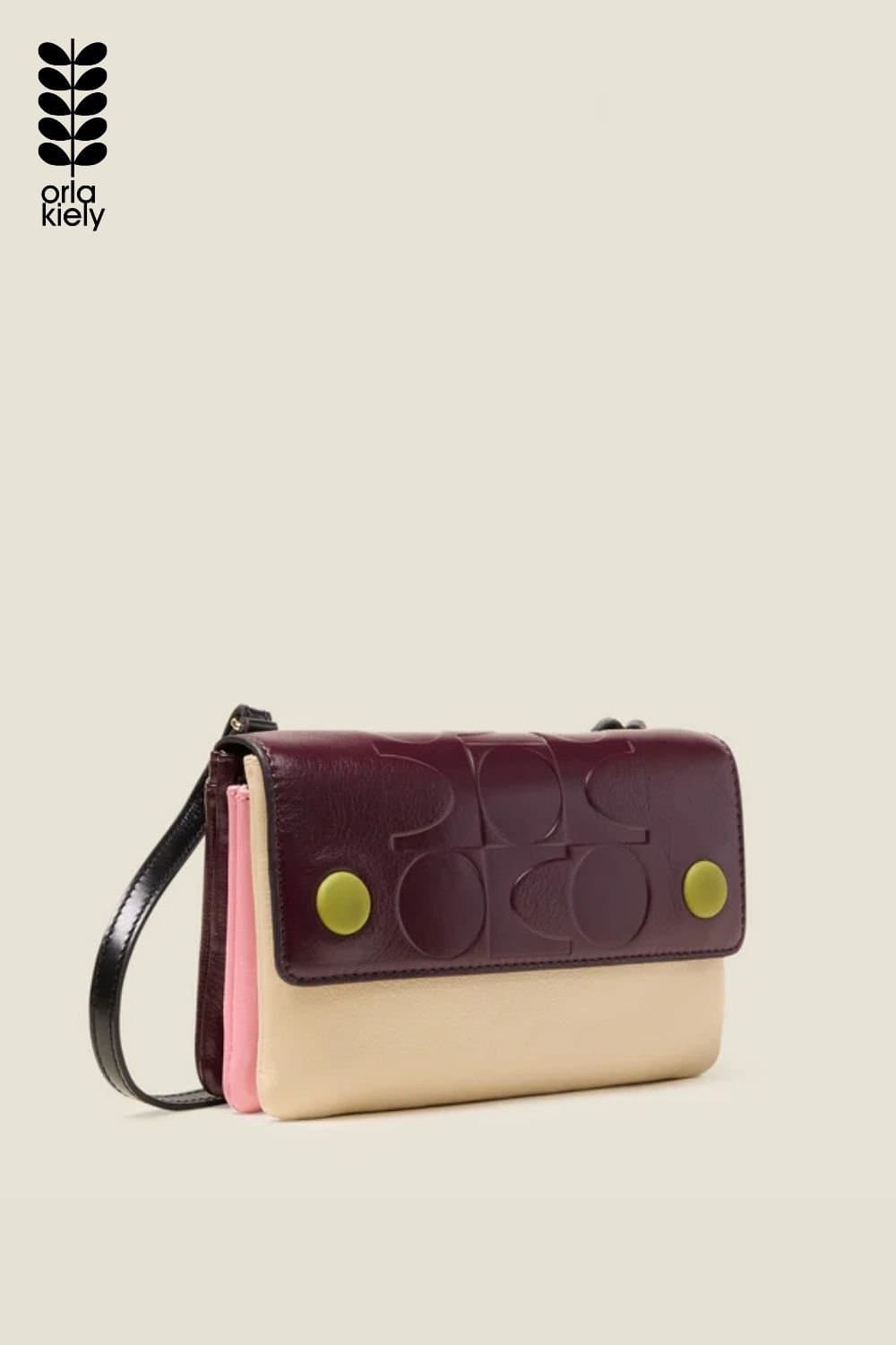 Orla Kiely Orla Kiely Burgundy Leather Crossbody Bag - Colourblock