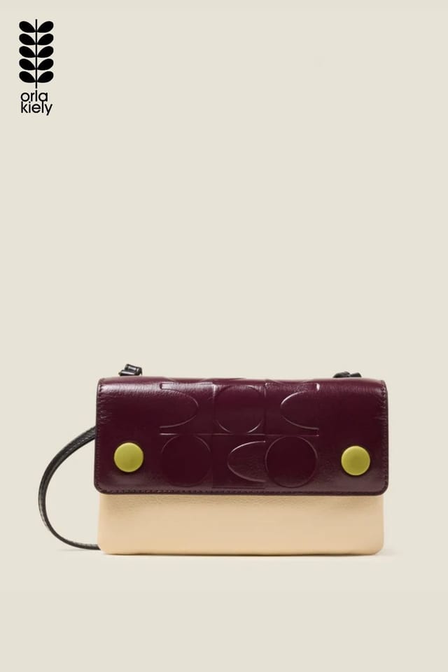 Orla Kiely Orla Kiely Women's Flap Folio Leather Crossbody Bag - OK Colourblock Burgundy - 2