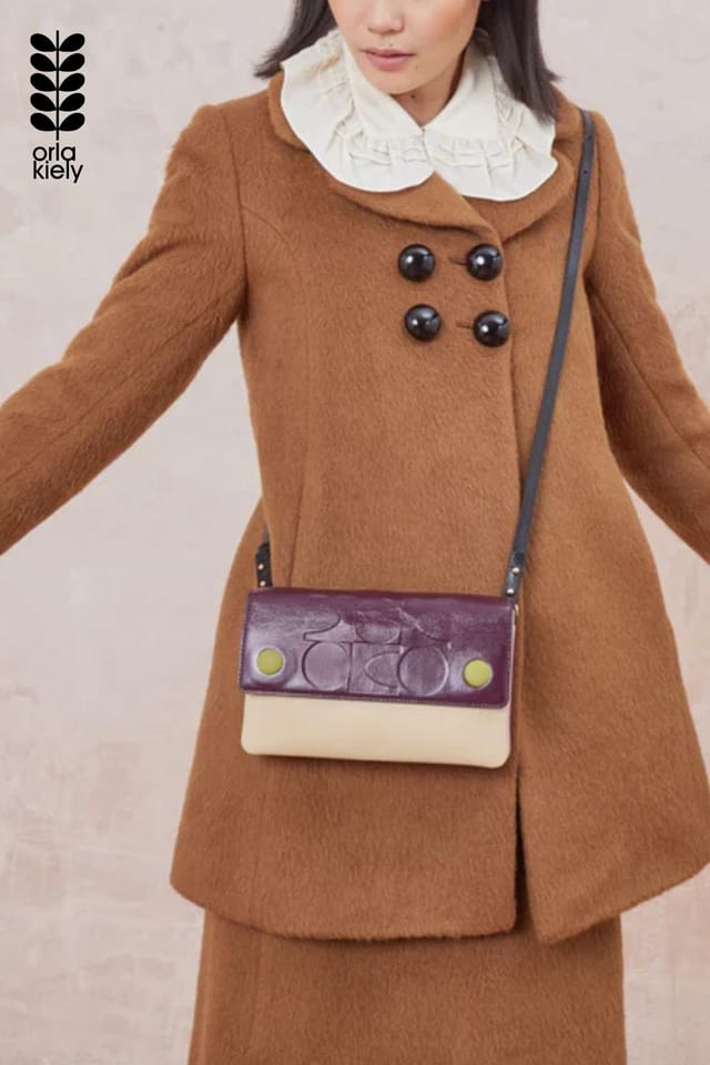 Orla Kiely Orla Kiely Women's Flap Folio Leather Crossbody Bag - OK Colourblock Burgundy - 3