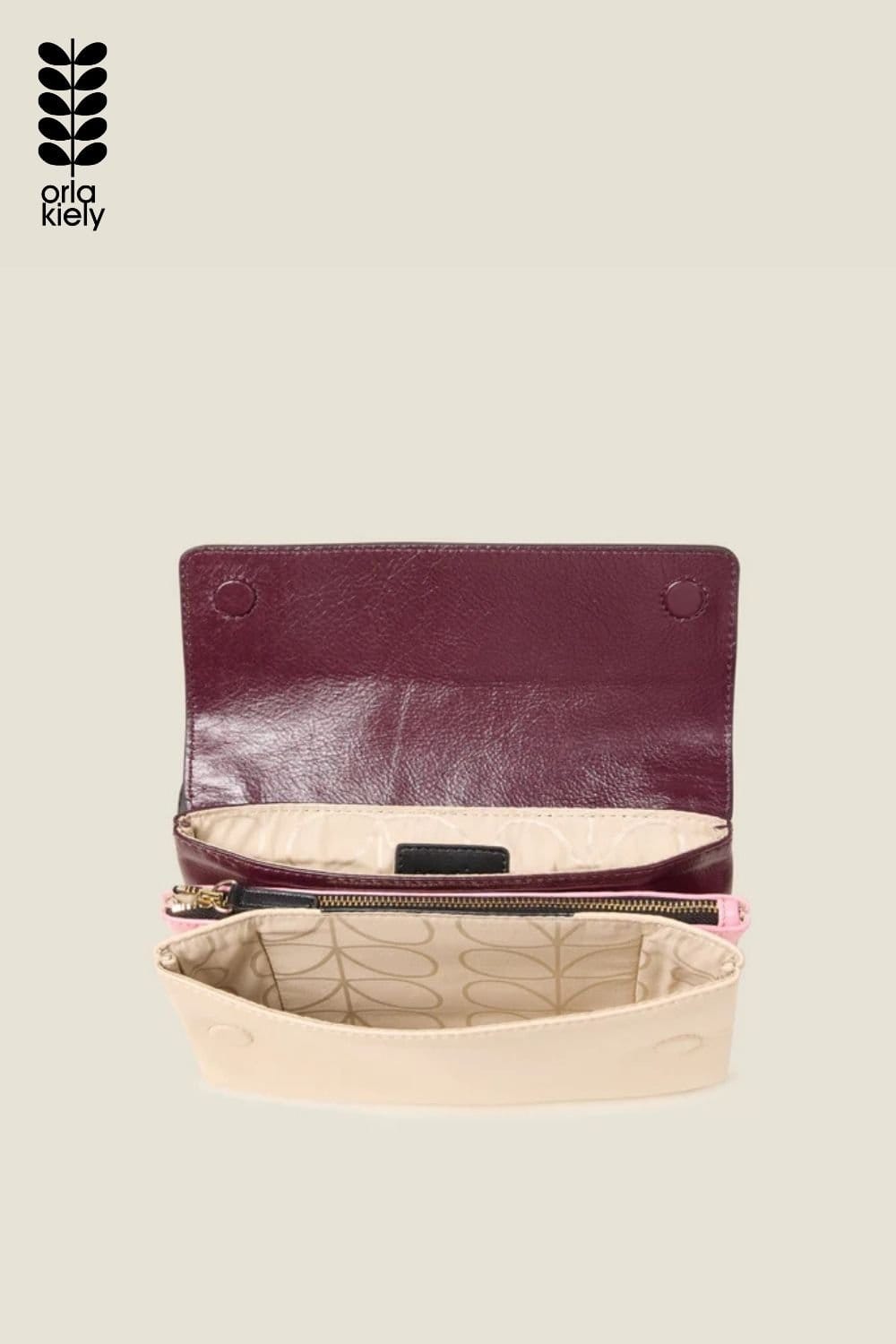 Orla Kiely Orla Kiely Women's Flap Folio Leather Crossbody Bag - OK Colourblock Burgundy - 4