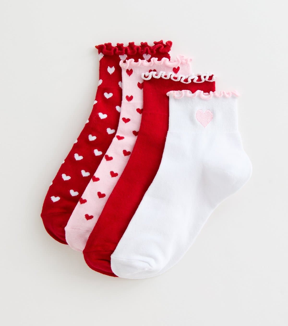 New Look Pack of 4 Red Frill Top Heart Trainer Socks New Look
