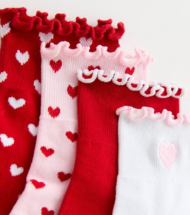 New Look Pack of 4 Red Frill Top Heart Trainer Socks New Look - 2