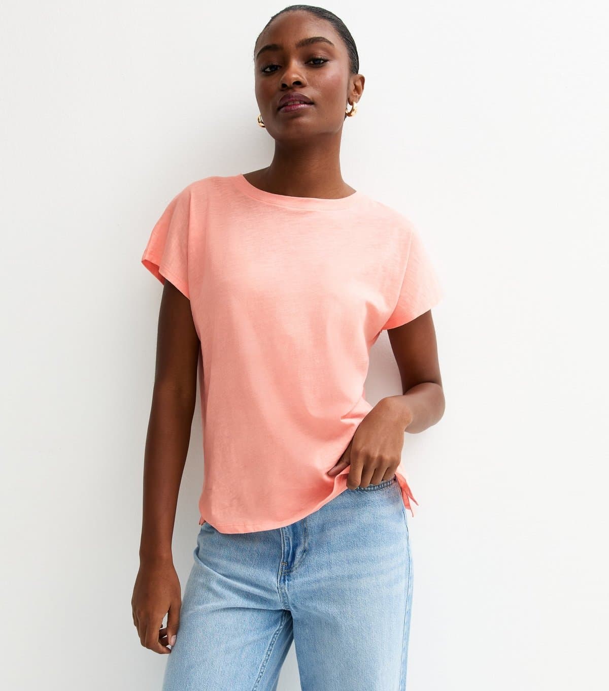New Look Women's Light Coral Grown On Sleeve T-Shirt New Look